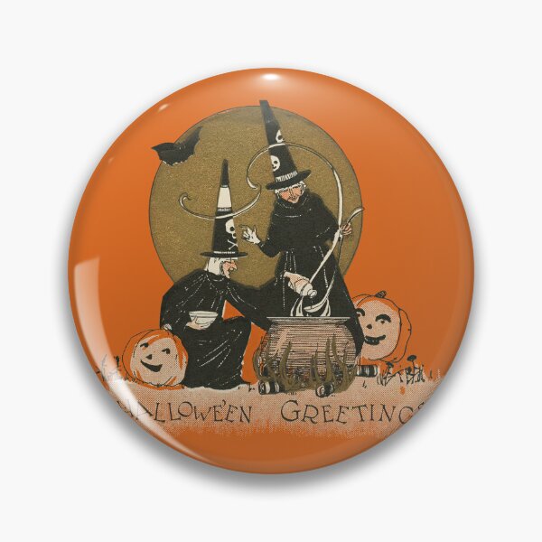 Item preview, Hallowe'en Greetings, Two Witches at the Cauldron, Rust Craft Postcard designed and sold by Exhumed Archives.