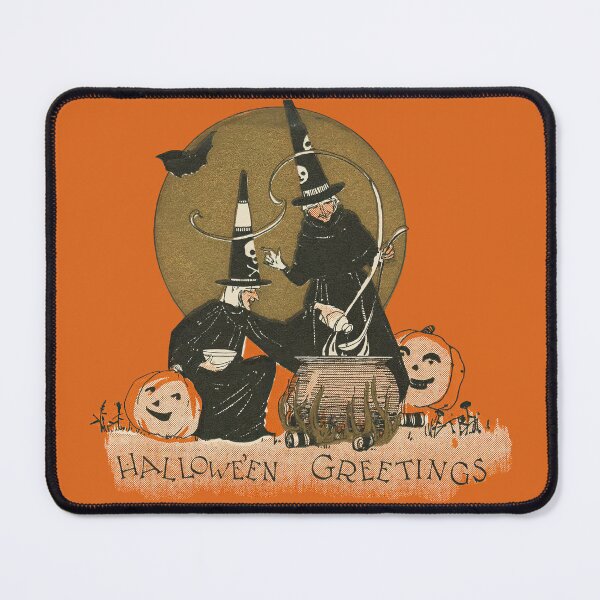 Item preview, Hallowe'en Greetings, Two Witches at the Cauldron, Rust Craft Postcard designed and sold by Exhumed Archives.