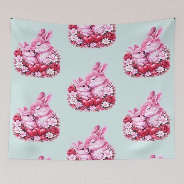 Item preview, Cute Bunny Couple Pink Floral Hearts designed and sold by the artedivino.