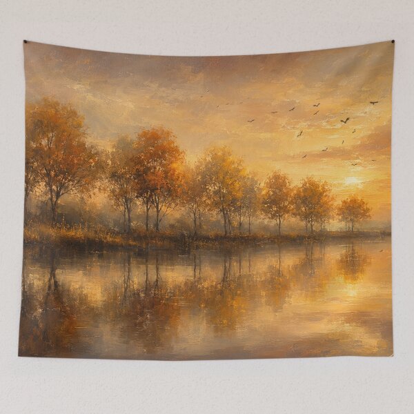 Item preview, Golden Autumn Lake Sunrise | Warm Cozy Fall Decor designed and sold by Joey Santiago.