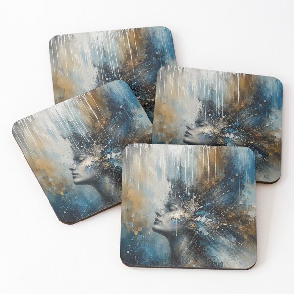 Item preview, Abstract Woman Portrait | Blue and Gold Modern Expressive Wall Art designed and sold by Joey Santiago.