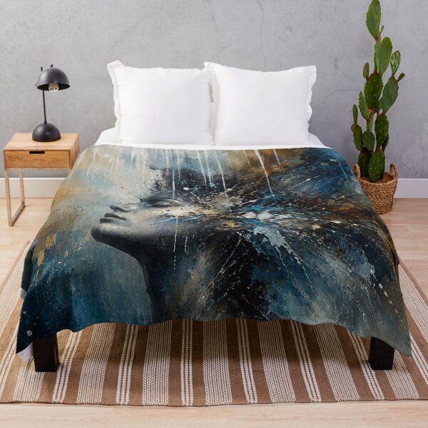 Item preview, Abstract Woman Portrait | Blue and Gold Modern Expressive Wall Art designed and sold by Joey Santiago.