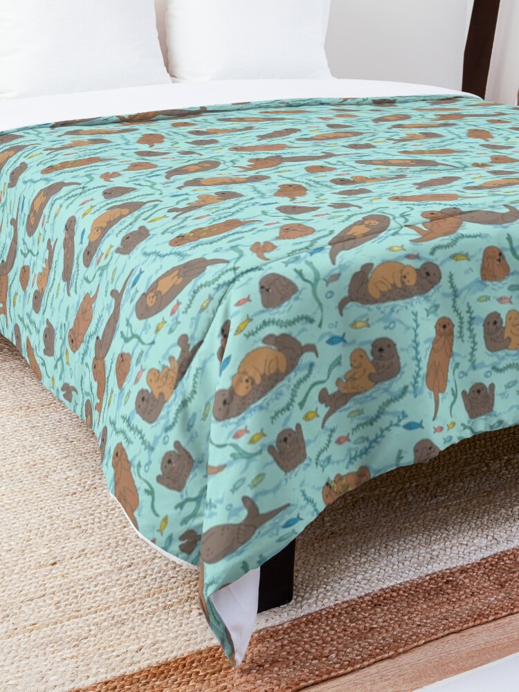 Alternate view of Sea Otters - cute animal pattern by Cecca Designs Comforter