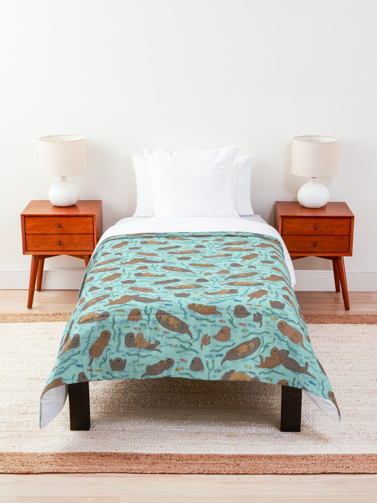 Alternate view of Sea Otters - cute animal pattern by Cecca Designs Comforter