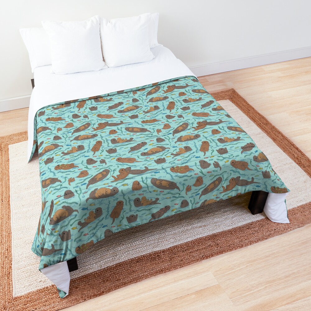 Sea Otters - cute animal pattern by Cecca Designs Comforter