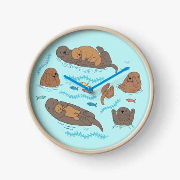 Sea Otters - cute animal pattern by Cecca Designs Clock