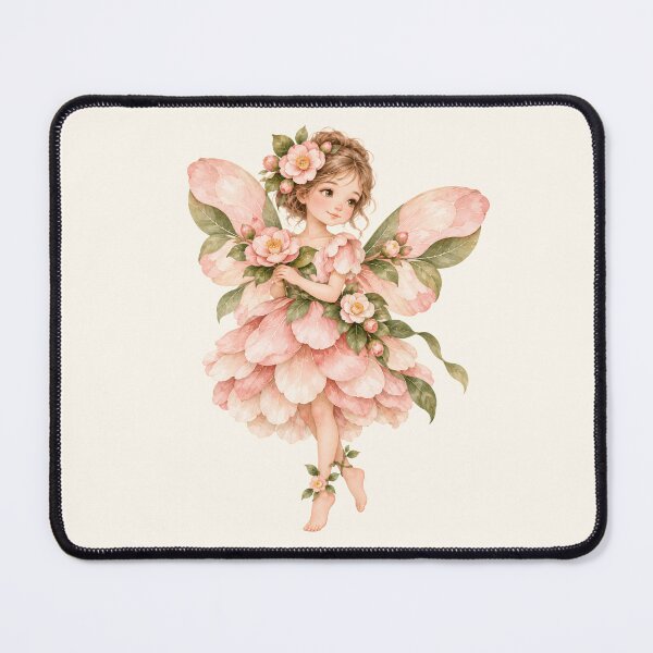 Item preview, Pink Camellia Flower Fairy – Cottagecore Watercolor Fairy Art designed and sold by looplandger.