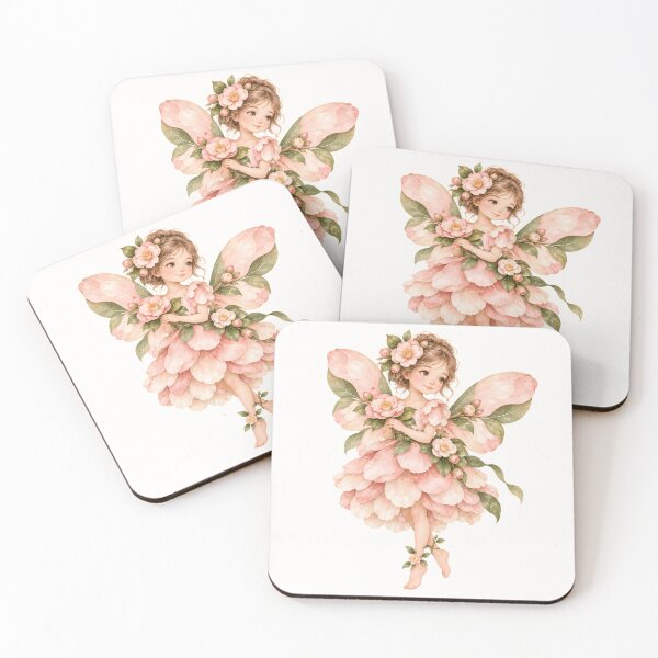 Item preview, Pink Camellia Flower Fairy – Cottagecore Watercolor Fairy Art designed and sold by looplandger.