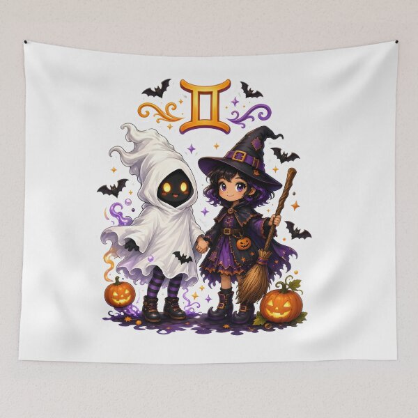 Item preview, Gemini Cute Ghost Witch Duo designed and sold by Zodiac Celestial Art.