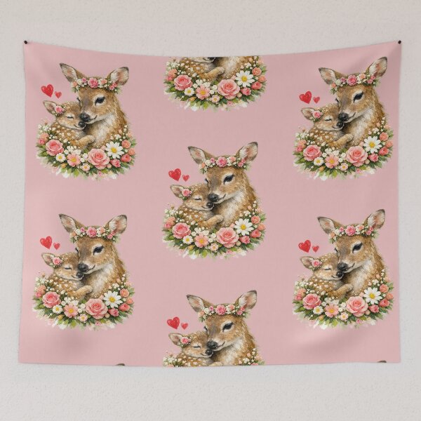 Item preview, Cute Deer Mama Fawn Floral Hearts designed and sold by the artedivino.