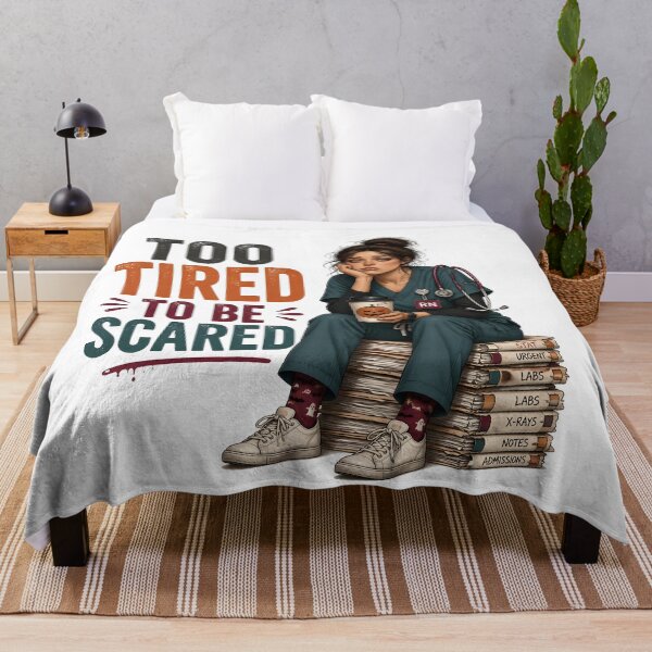 Item preview, Too Tired To Be Scared Funny Night Shift Nurse designed and sold by BernoNickel.
