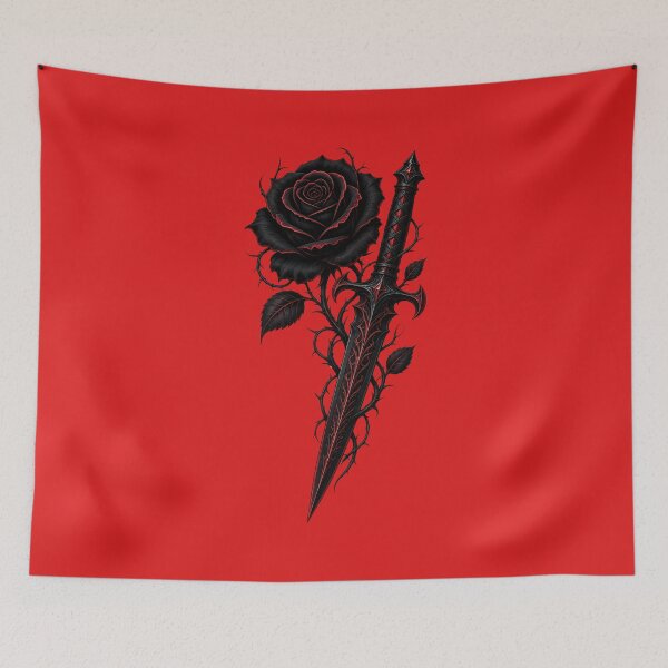 Aperçu de l'œuvre Poignard gothique à rose noire, style tatouage romantique sombre, cadeau créée et vendue par Artycom.