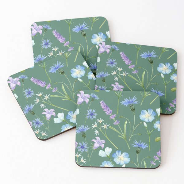 Item preview, Blue and Purple Wildflowers on Green Background  designed and sold by White Rabbit Design .