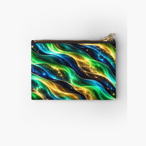 Item preview, Emerald Gold Aurora Waves – Cosmic Zebra Abstract Pattern designed and sold by HO•Designs.