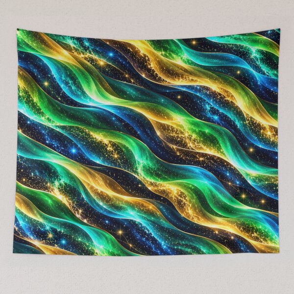 Item preview, Emerald Gold Aurora Waves – Cosmic Zebra Abstract Pattern designed and sold by HO•Designs.