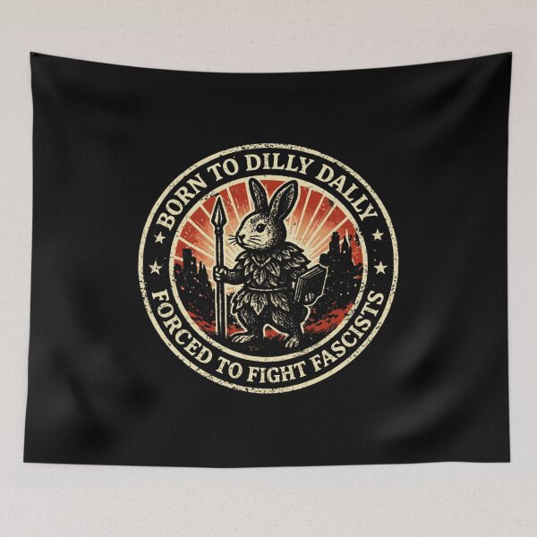 Item preview, Born to Dilly Dally Forced to Fight Fascists Warrior Rabbit Spear Book Seal Stamp Fan Art Apparel Gift designed and sold by CaseMitch.