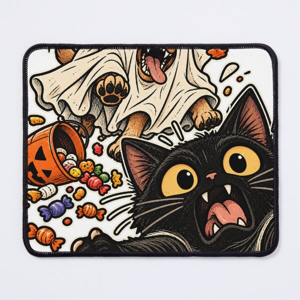 Item preview, Spooky Ghost Dog and Black Cat Halloween Trick or Treat T-Shirt Design designed and sold by KIDEnia.