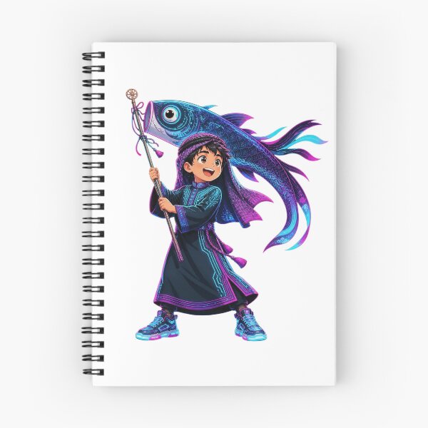 Item preview, "Neon Cyber Boy with Glowing Fish Banner: Futuristic Fantasy Vector Illustration & Vibrant Character Design" designed and sold by Nubian Style.