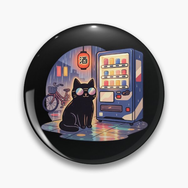 Item preview, Black Cat Vending Machine | Cute Kawaii Cat Rainy Night Japan designed and sold by MrDev.