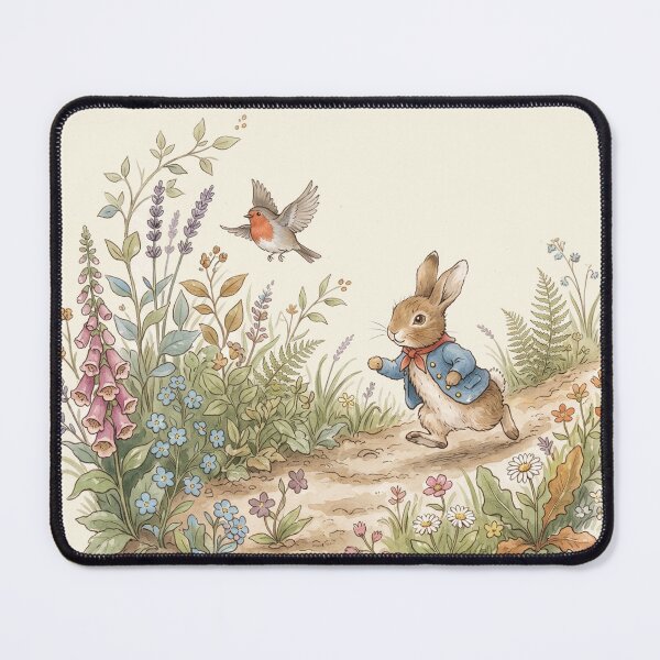 Item preview, Vintage Peter Rabbit Style Rabbit Chasing Bird Watercolor Illustration designed and sold by Pasteltone.