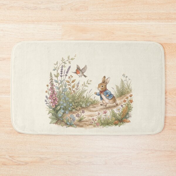 Item preview, Vintage Peter Rabbit Style Rabbit Chasing Bird Watercolor Illustration designed and sold by Pasteltone.