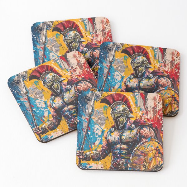 Item preview, Vibrant Spartan Warrior Splatter Abstract Graffiti Greek Gladiator Wall Decor Art designed and sold by FaizArtShop.