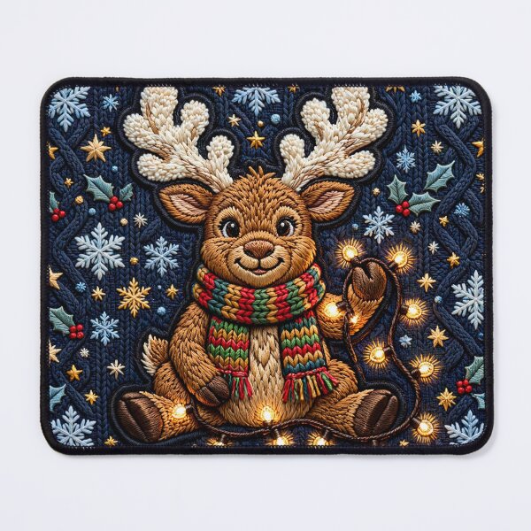 Item preview, Cute Christmas Reindeer & Fairy Lights - Cozy Winter Knit Pattern Holiday Home Decor Art designed and sold by  One City Two Children Studio.