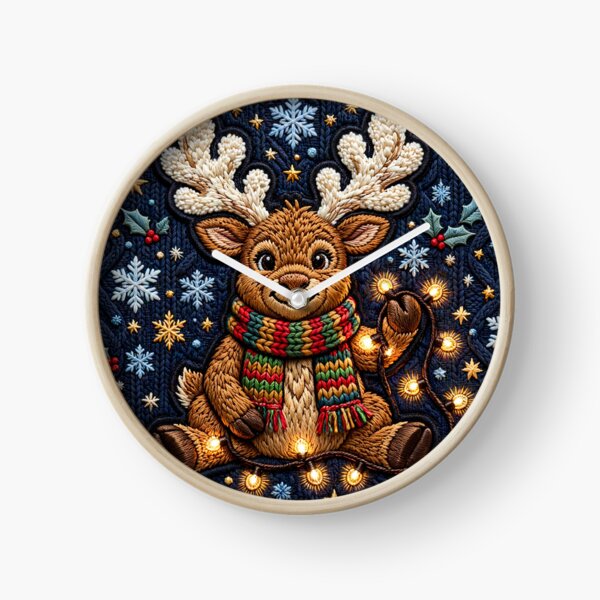 Item preview, Cute Christmas Reindeer & Fairy Lights - Cozy Winter Knit Pattern Holiday Home Decor Art designed and sold by  One City Two Children Studio.