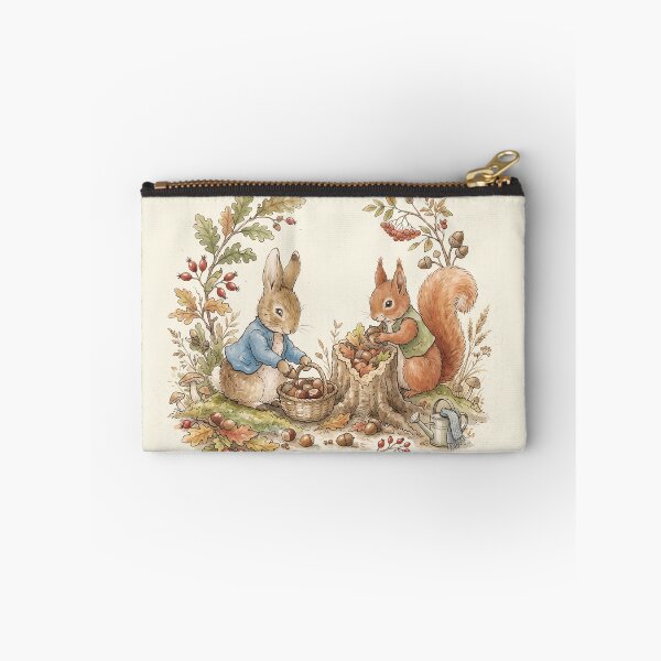 Item preview, Autumn Woodland Friends Rabbit and Squirrel Gathering Acorns Watercolor Art designed and sold by Pasteltone.