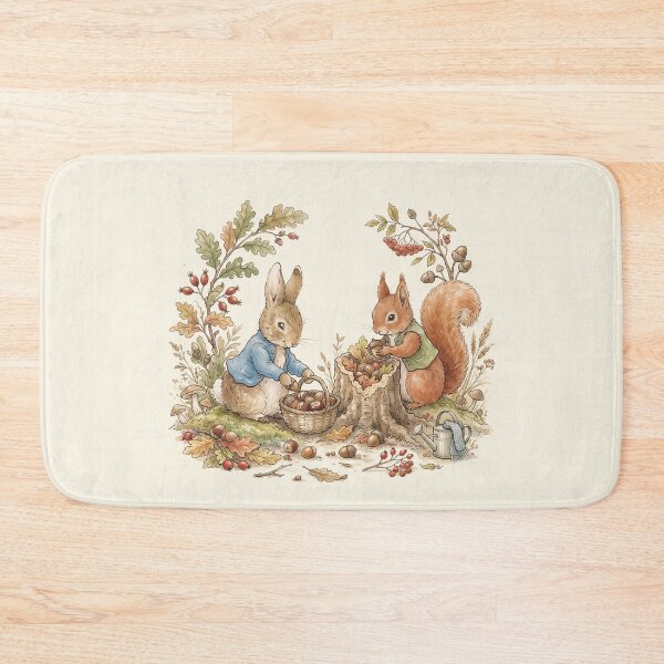 Item preview, Autumn Woodland Friends Rabbit and Squirrel Gathering Acorns Watercolor Art designed and sold by Pasteltone.