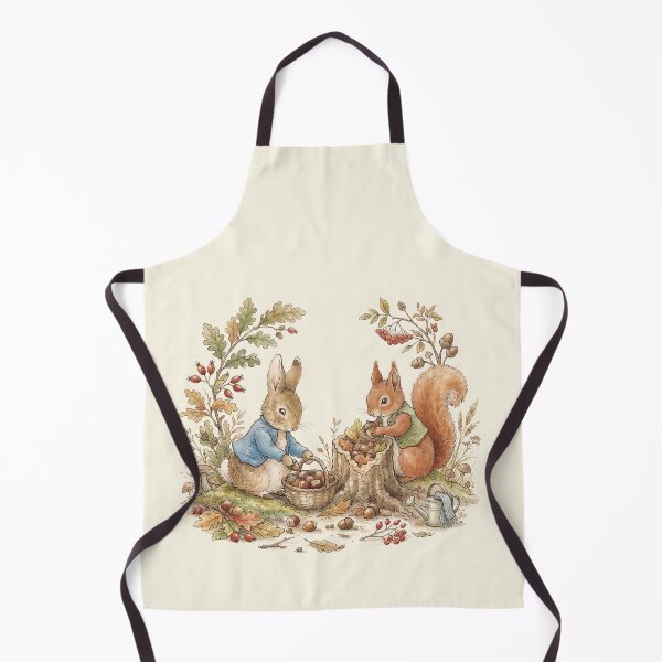 Item preview, Autumn Woodland Friends Rabbit and Squirrel Gathering Acorns Watercolor Art designed and sold by Pasteltone.