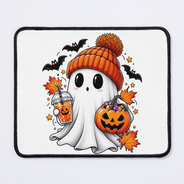Item preview, Halloween Ghost Witch With Coffee Pumpkin Autumn Leaves designed and sold by Thread&Fable.