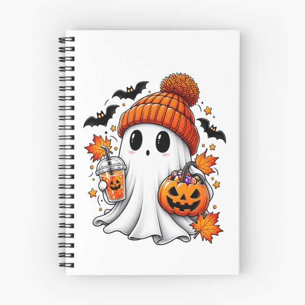 Item preview, Halloween Ghost Witch With Coffee Pumpkin Autumn Leaves designed and sold by Thread&Fable.