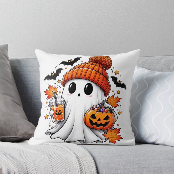 Item preview, Halloween Ghost Witch With Coffee Pumpkin Autumn Leaves designed and sold by Thread&Fable.