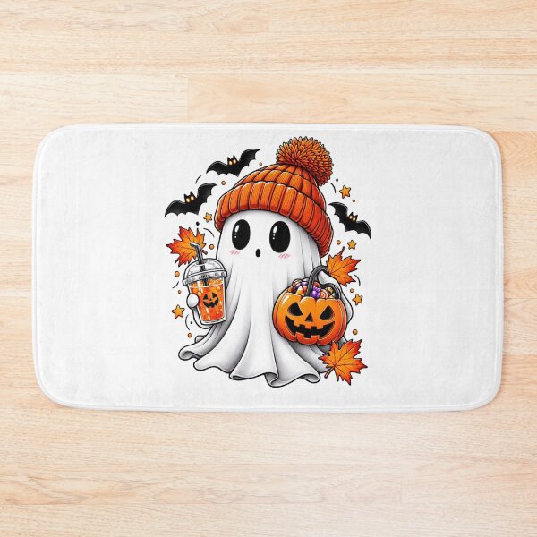 Item preview, Halloween Ghost Witch With Coffee Pumpkin Autumn Leaves designed and sold by Thread&Fable.
