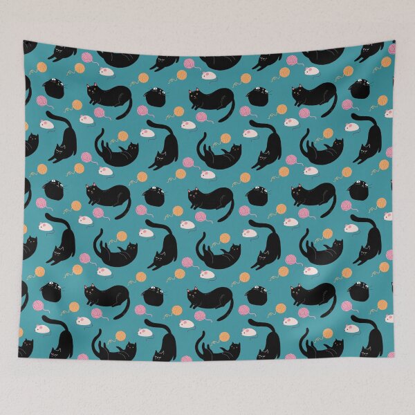 Item preview, Playful Black Cats, Mice & Yarn Pattern designed and sold by BigfeetLittlepaws.