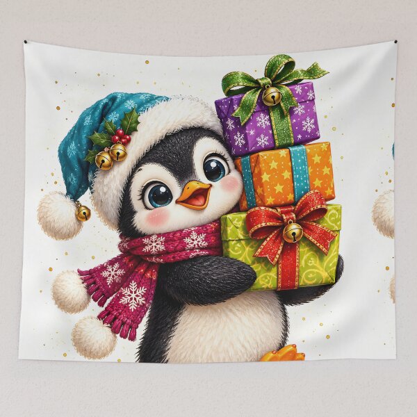 Item preview, Cute Christmas Penguin Carrying Colorful Gifts designed and sold by Pure Craft.
