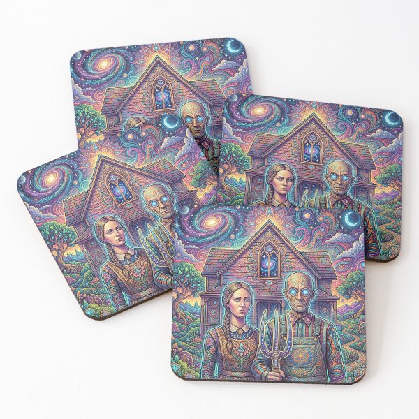 Item preview, Psychedelic American Gothic - Trippy Farmer Art designed and sold by Lucid Dream Pixel.