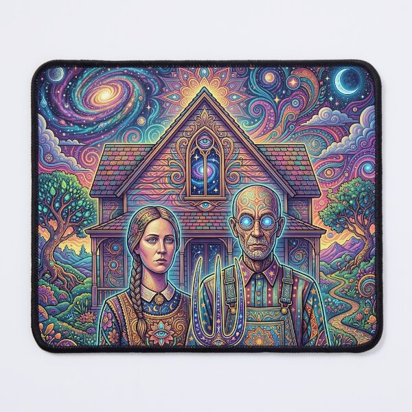 Item preview, Psychedelic American Gothic - Trippy Farmer Art designed and sold by Lucid Dream Pixel.