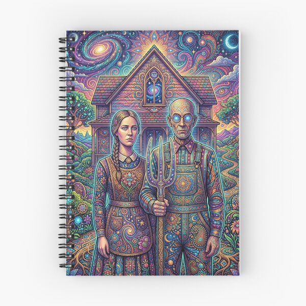 Item preview, Psychedelic American Gothic - Trippy Farmer Art designed and sold by Lucid Dream Pixel.