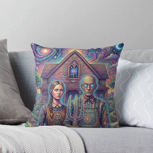 Item preview, Psychedelic American Gothic - Trippy Farmer Art designed and sold by Lucid Dream Pixel.