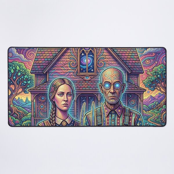 Item preview, Psychedelic American Gothic - Trippy Farmer Art designed and sold by Lucid Dream Pixel.