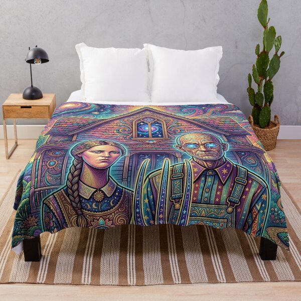 Item preview, Psychedelic American Gothic - Trippy Farmer Art designed and sold by Lucid Dream Pixel.