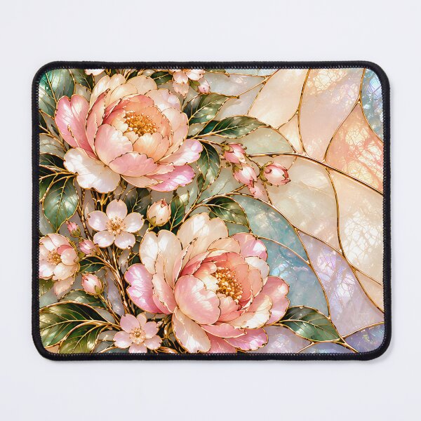 Item preview, Pink Peony Flowers with Blue Mother of Pearl Floral Art designed and sold by ManJiangHong.