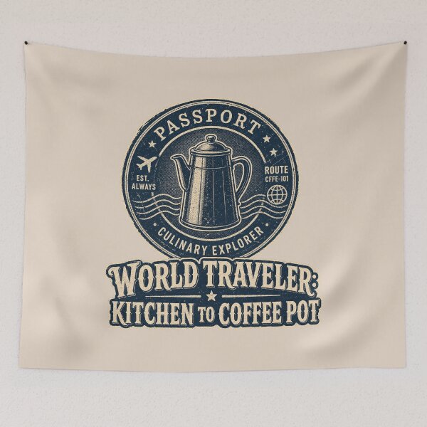 Item preview, World Traveler Kitchen To Coffee Pot Shirt, Funny Coffee Lover T-Shirt, Homebody Humor Tee, Funny Coffee Gift Shirt, Vintage Passport Graphic designed and sold by TshirtsLabs.