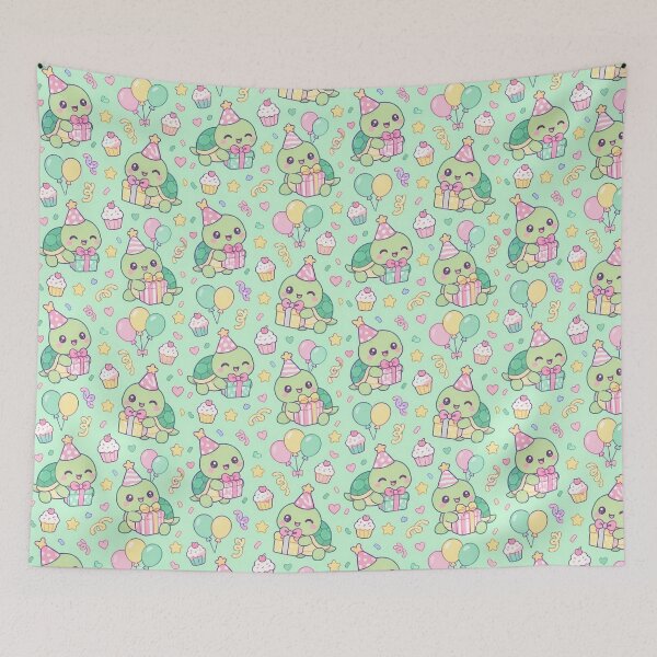 Item preview, Kawaii Birthday Turtle Gift Pastel Pattern designed and sold by Soft Berry Studio.