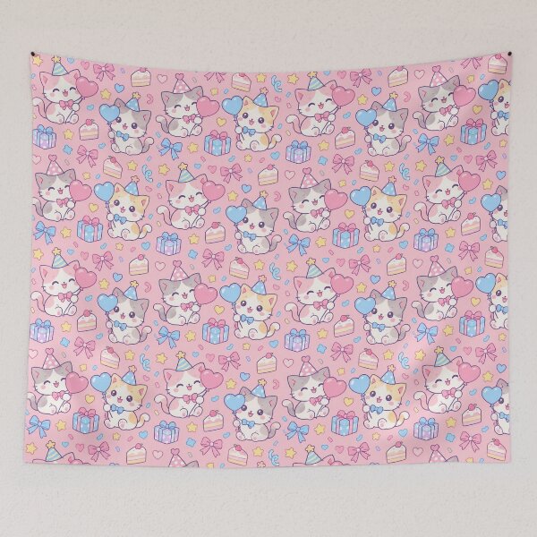 Item preview, Kawaii Birthday Kitty Balloon Pastel Pattern designed and sold by Soft Berry Studio.