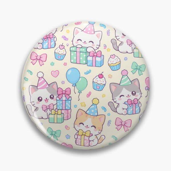 Item preview, Kawaii Birthday Kitty Present Stack Pastel Pattern designed and sold by Soft Berry Studio.