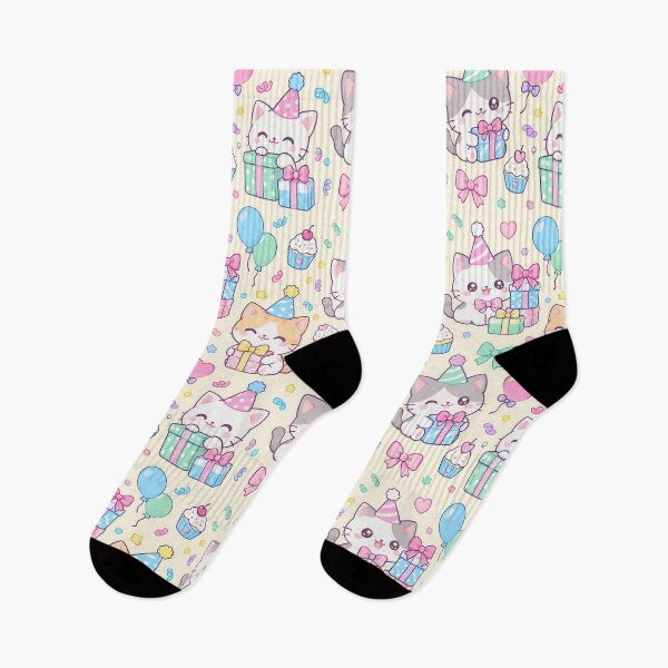 Item preview, Kawaii Birthday Kitty Present Stack Pastel Pattern designed and sold by Soft Berry Studio.
