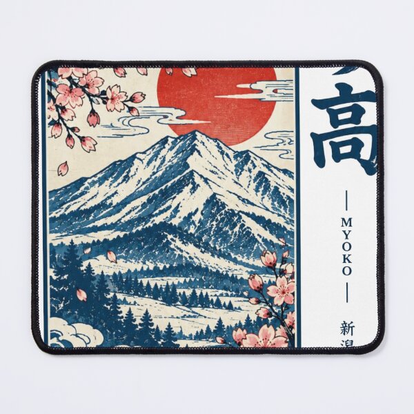 Item preview, Japanese Ukiyo-e Woodblock Mountain Landscape Artwork with Cherry Blossom Sakura Branch and Rising Red Sun designed and sold by Maalikvibes.